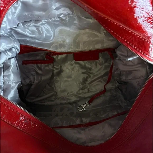 Michael Kors Red Satchel with Silver Accents and Glossy Finish - Picture 4 of 5